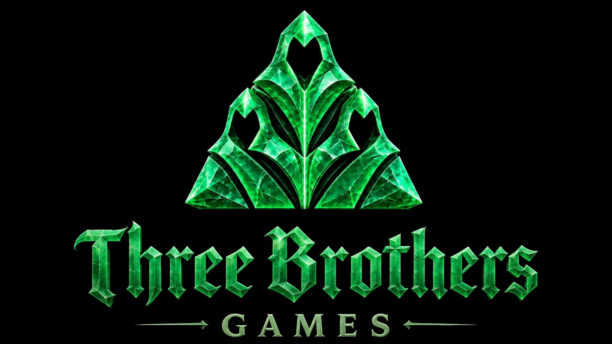 Three emerald hooded figures above the Three Brothers Games logo